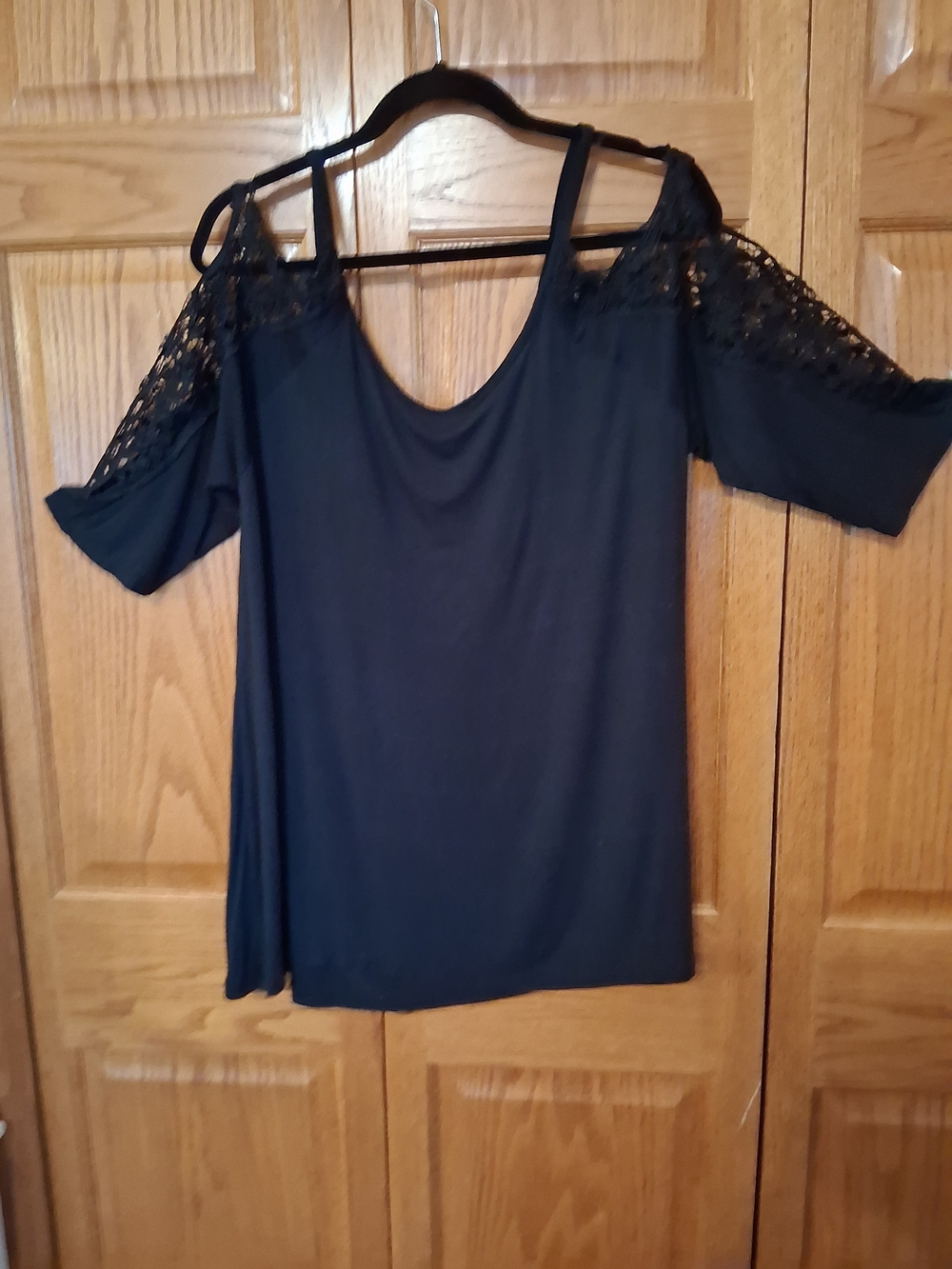 Moral Fiber Black Cold-Shoulder Lace Trim Top